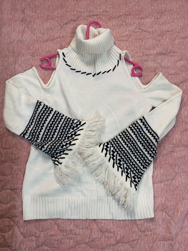 Venus Ivory Cold Shoulder Turtleneck Sweater