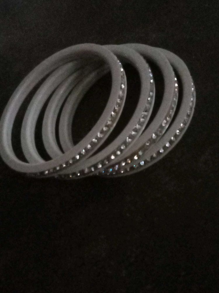 Gray &amp; Rhinestone Bangles (Set of 4)