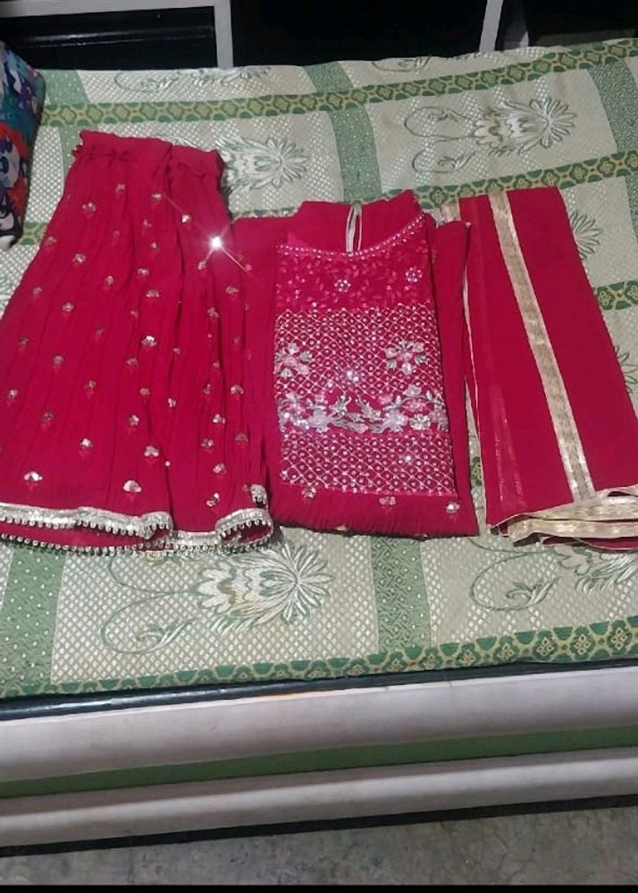 Red Embroidered Sharara Suit