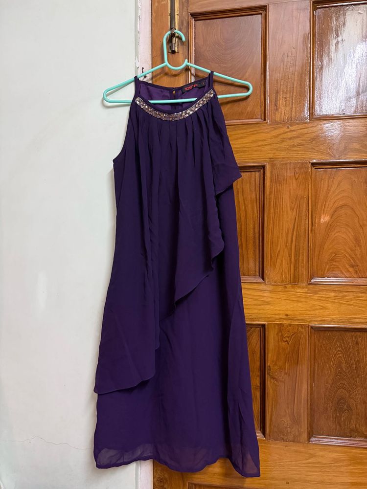 Purple Dress with Embellished Neck