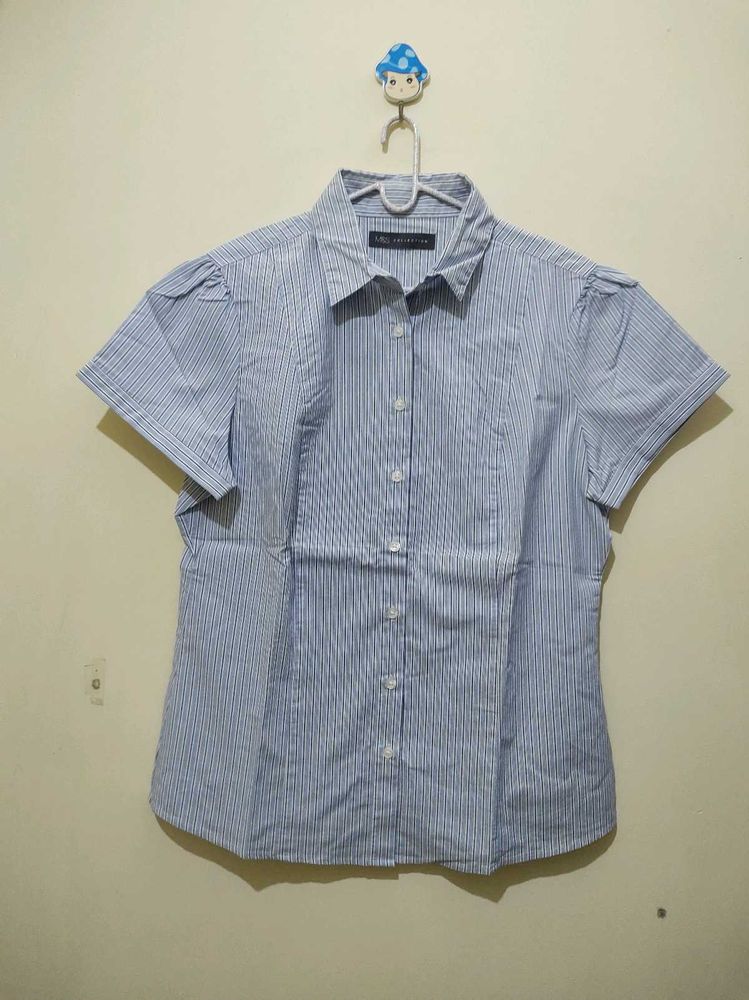 Mark And Spencer Blue White Striped Formal Shirt