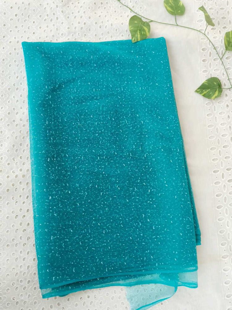 Teal Net Dupatta with Sparkles