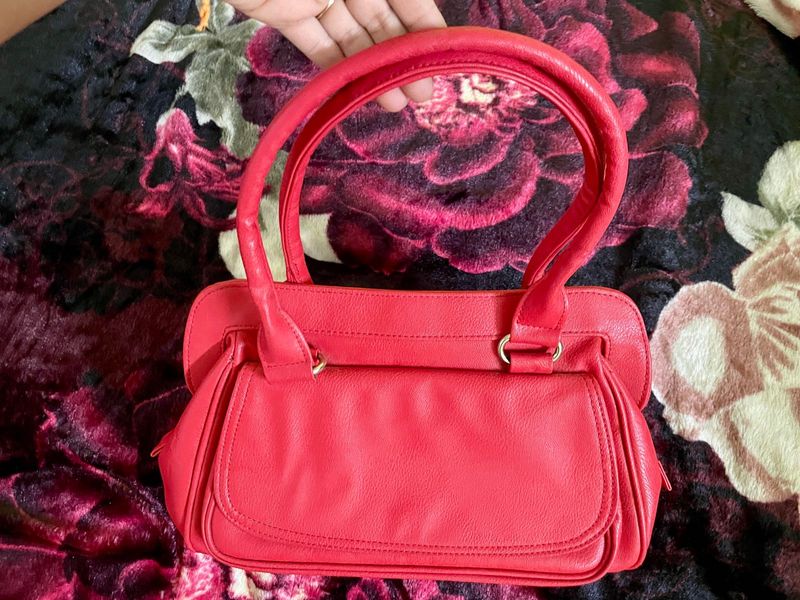 Pure Leather Red Handbag