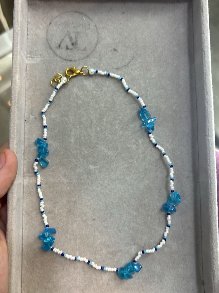 Cute Seed Bead Stone Blue Necklace