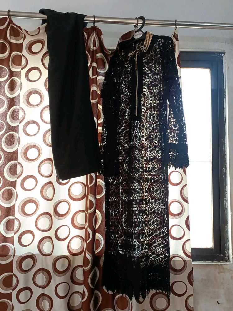 Black Net Fabric Coller Kurti With Inner