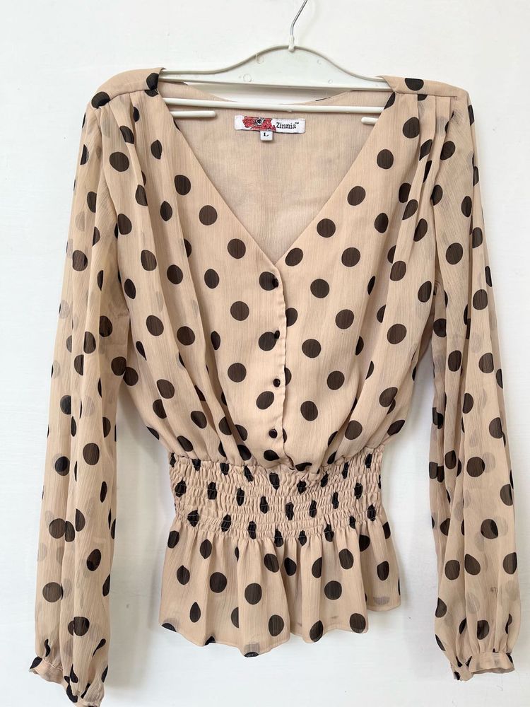 Buy beige &amp; Black Polka Dot print Top