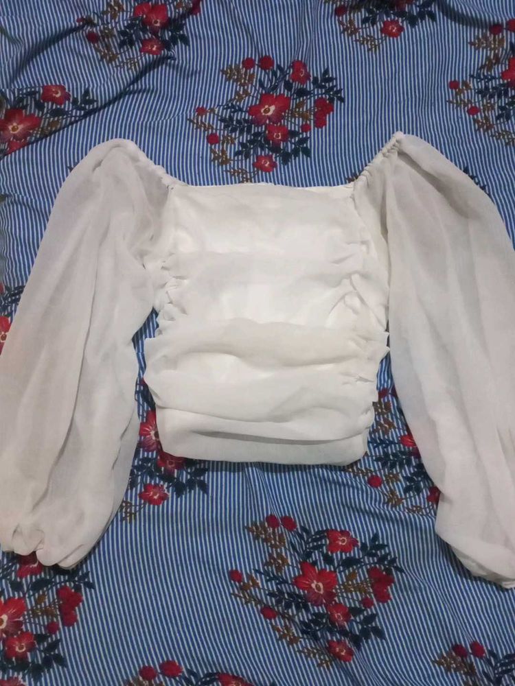 White Sheer Sleeve Top