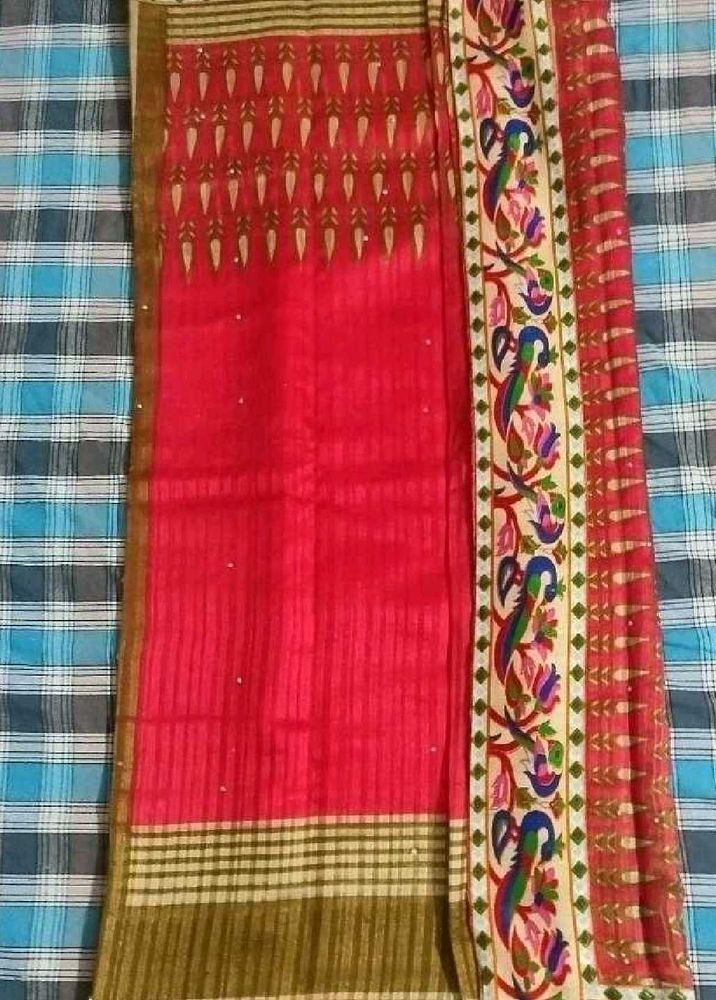 Red Mehendi Woven Kumbha Khandua Silk Saree