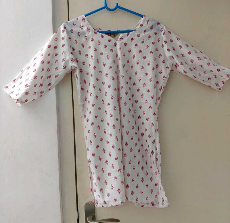 White And Pink Short Kurti For Daily Wear