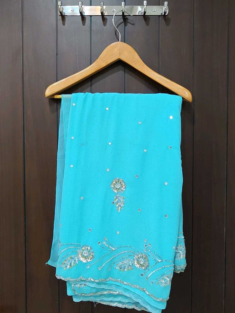 Teal Embellished Saree