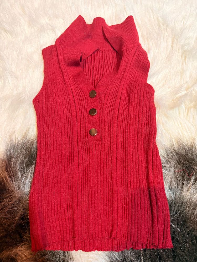 Red Sleeveless Knit Top