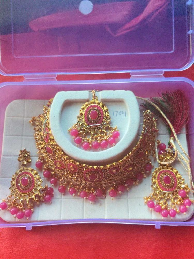 Elegant Pink &amp; Gold Jewelry Set