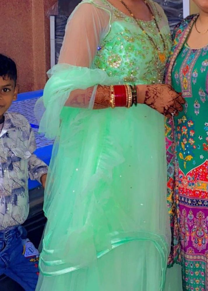 Elegant Mint Green Tulle Dress With Duppatta