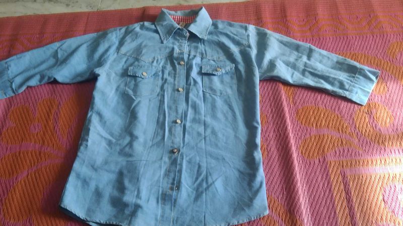 Denim Look Button-Down Shirt