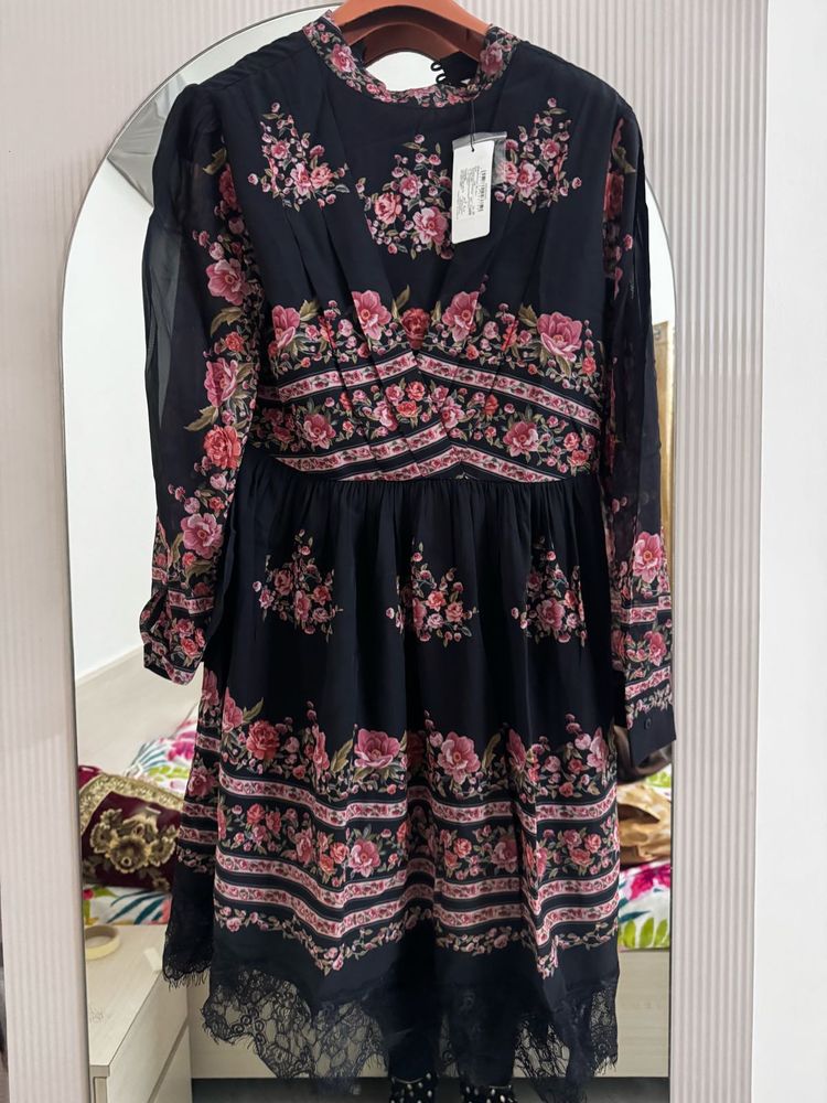 Floral Print Black Dress