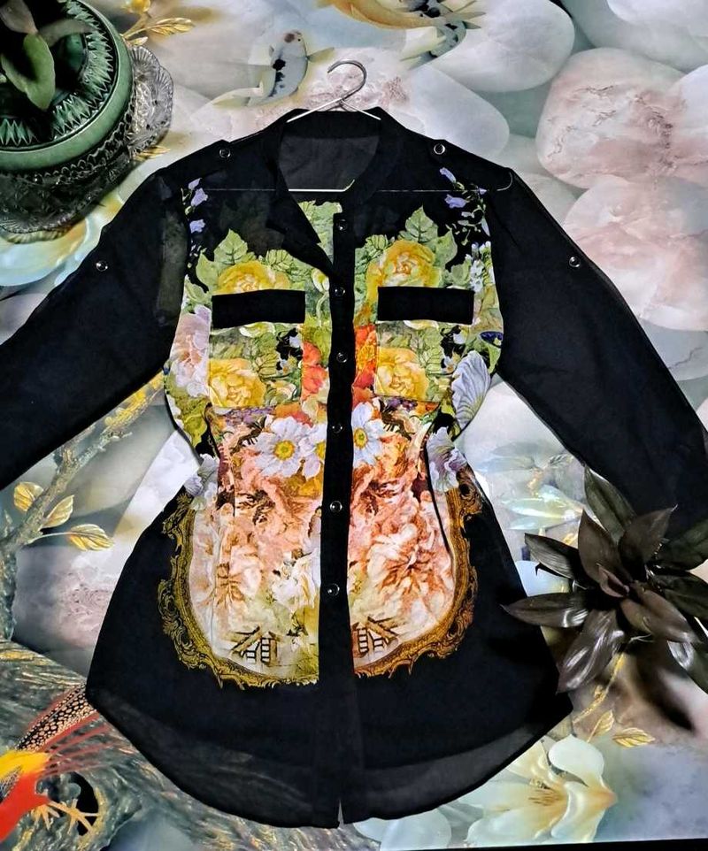Floral Print Sheer Blouse