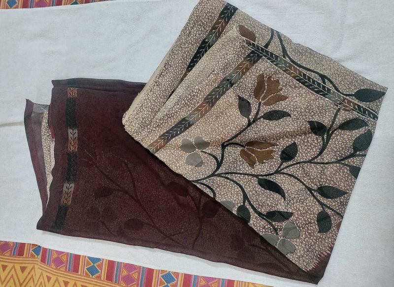 Maroon Printed Chiffon Saree