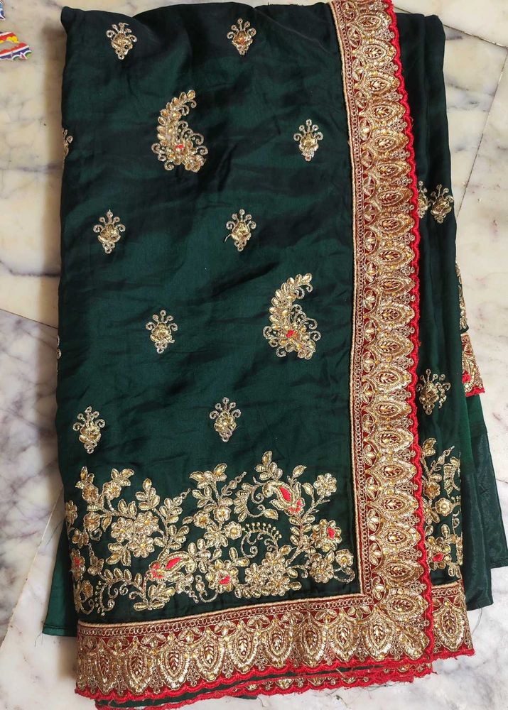 Dark Green Embroidery Sarees Heavy Design 🤩