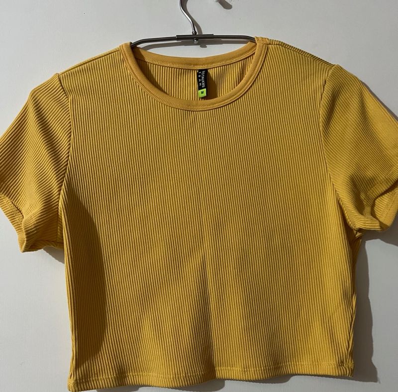Yellow Ribbed Crop Top
