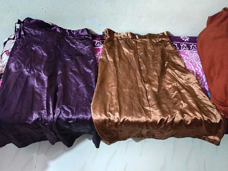 Silky Satin Nighty Gown Set (Brown &amp; Purple)