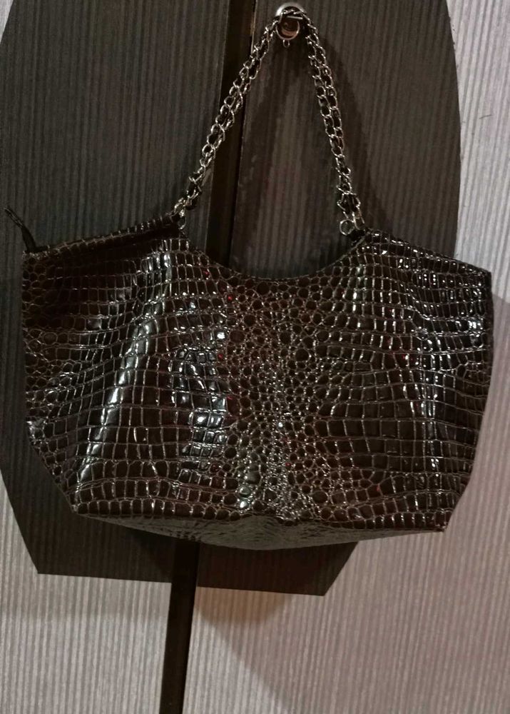 Faux Crocodile Chain Strap Tote