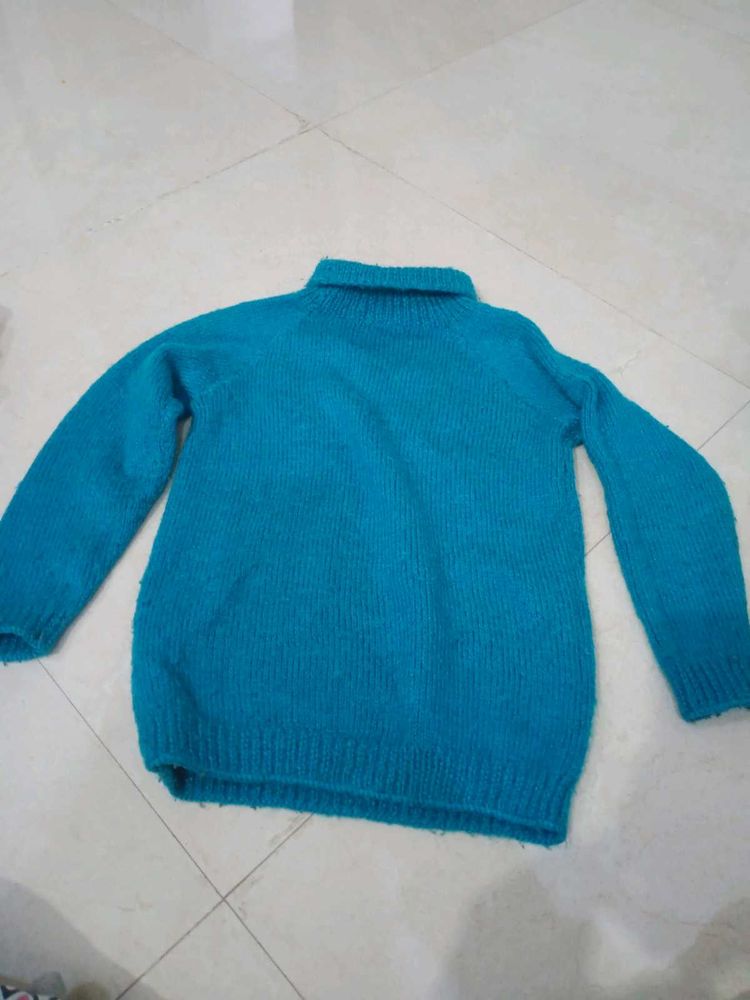 Teal Knit Turtleneck Sweater