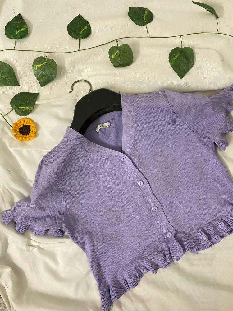 Lilac Ruffle Cardigan