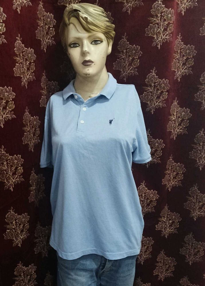 Men Light Blue Polo Neck T-Shirt