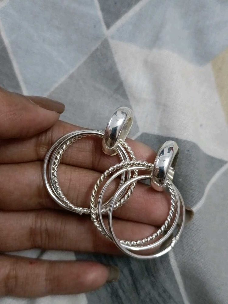 Silver Circle Drop Earrings