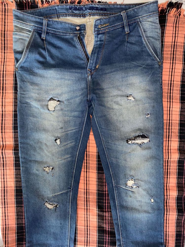 Washed Blue Ripped Slim-Fit Jeans – Rugged Street