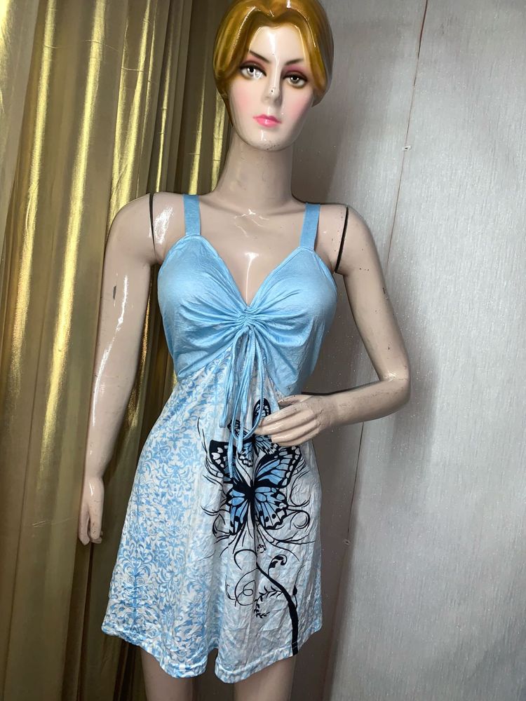 Cute Blue Butterfly Print Dress