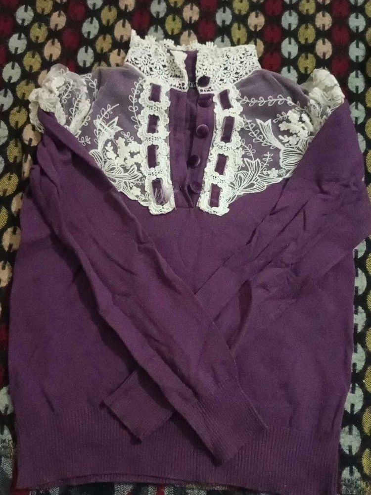 Elegant Purple Lace Sweater