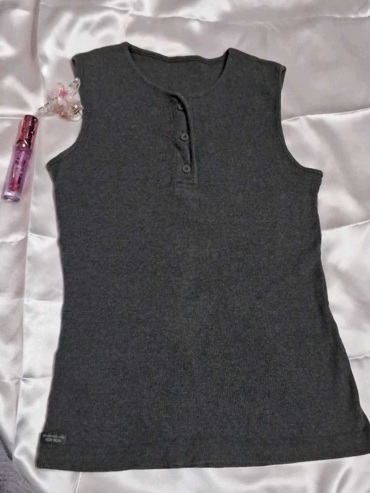 Gray Sleeveless Button Tank Sweater