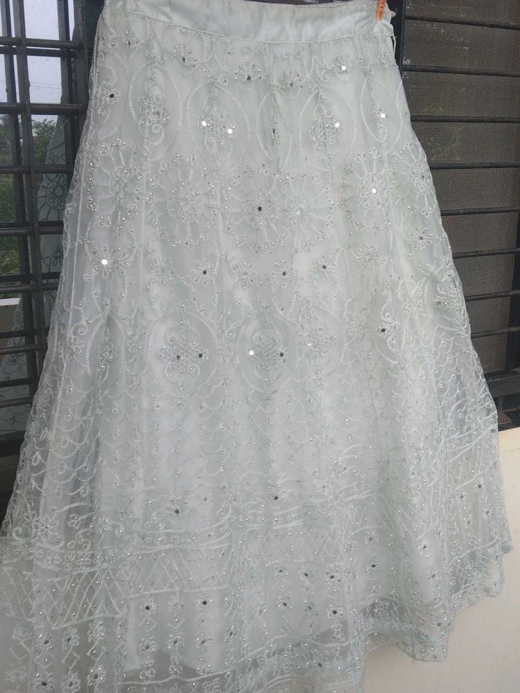 Embroidered White Lehenga Skirt
