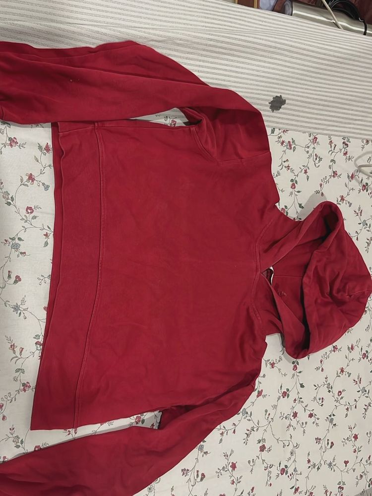 Maroonish Red Cropped Hoodie