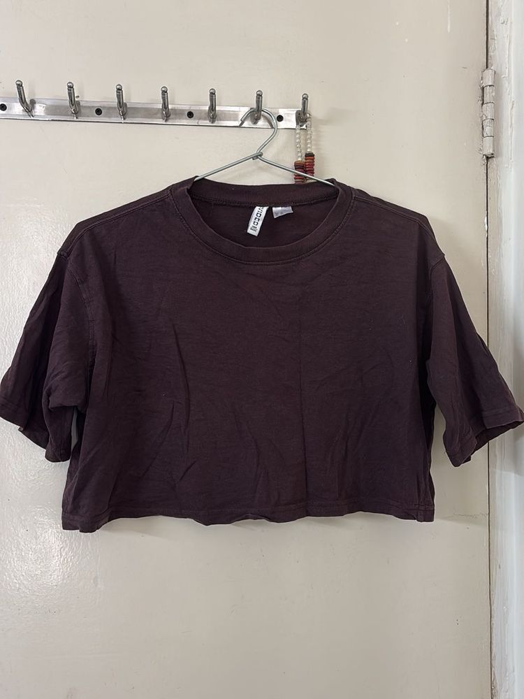 H&amp;M Brown Cropped T-Shirt