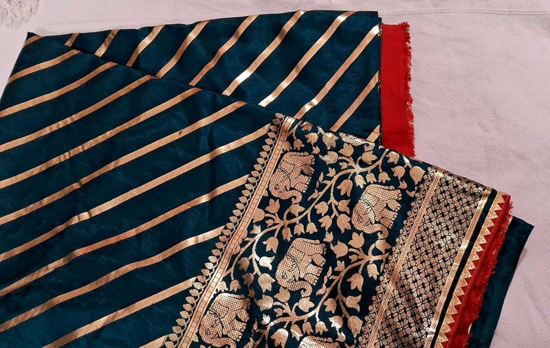 Silk Saree : Ainmal Printed Teal and Gold