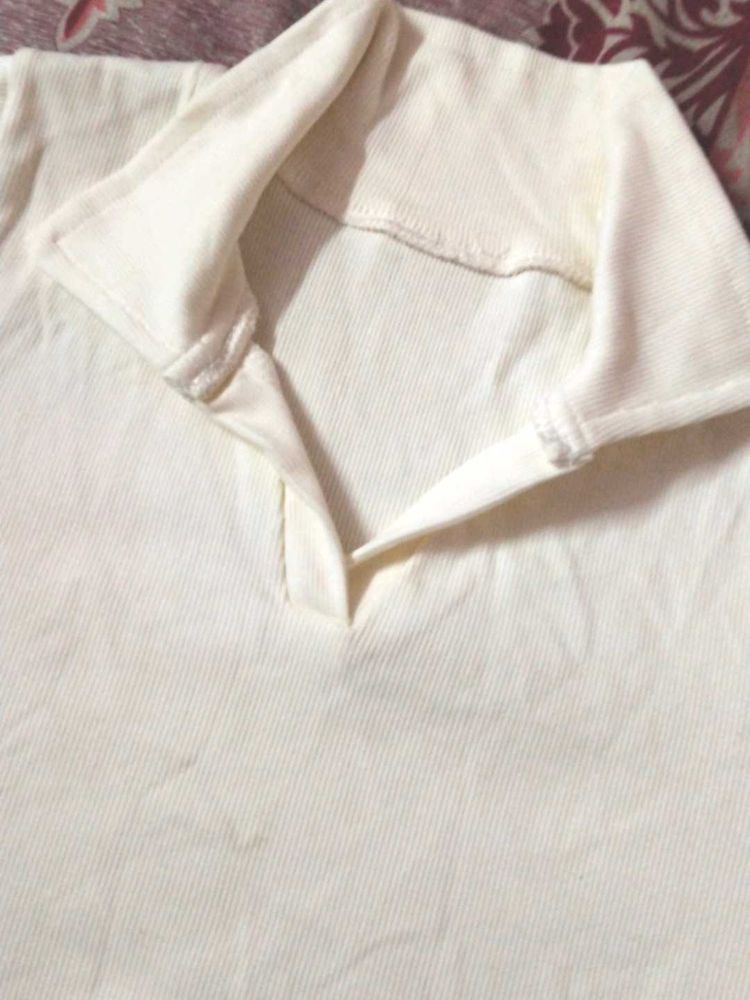 V Neck Crop Top Full Sleeve Cream Colour
