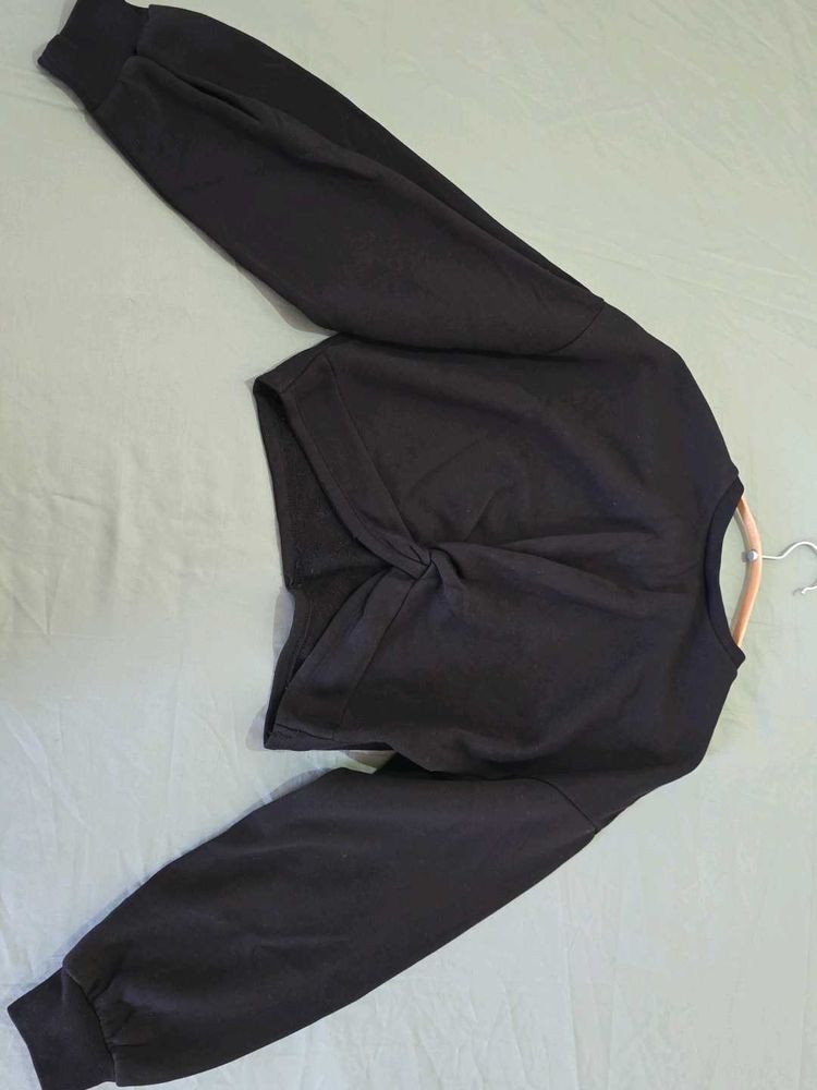H&amp;M Black Cropped Knot Sweatshirt