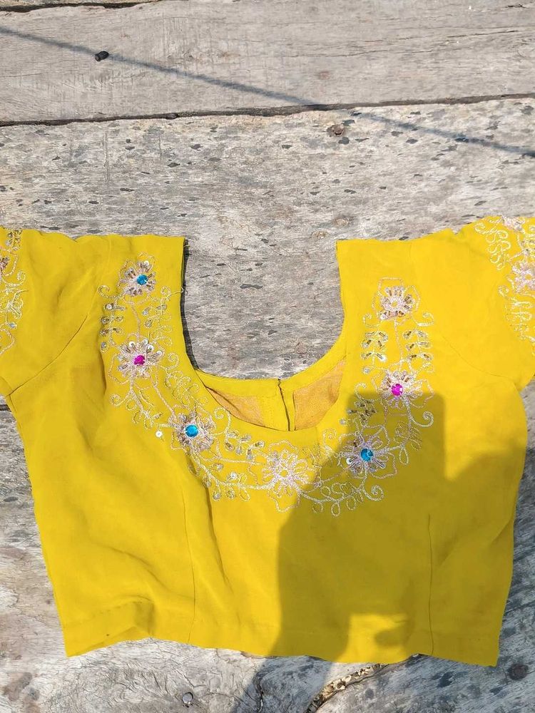 Beautiful Blouse Lemon Yellow Full Back Work