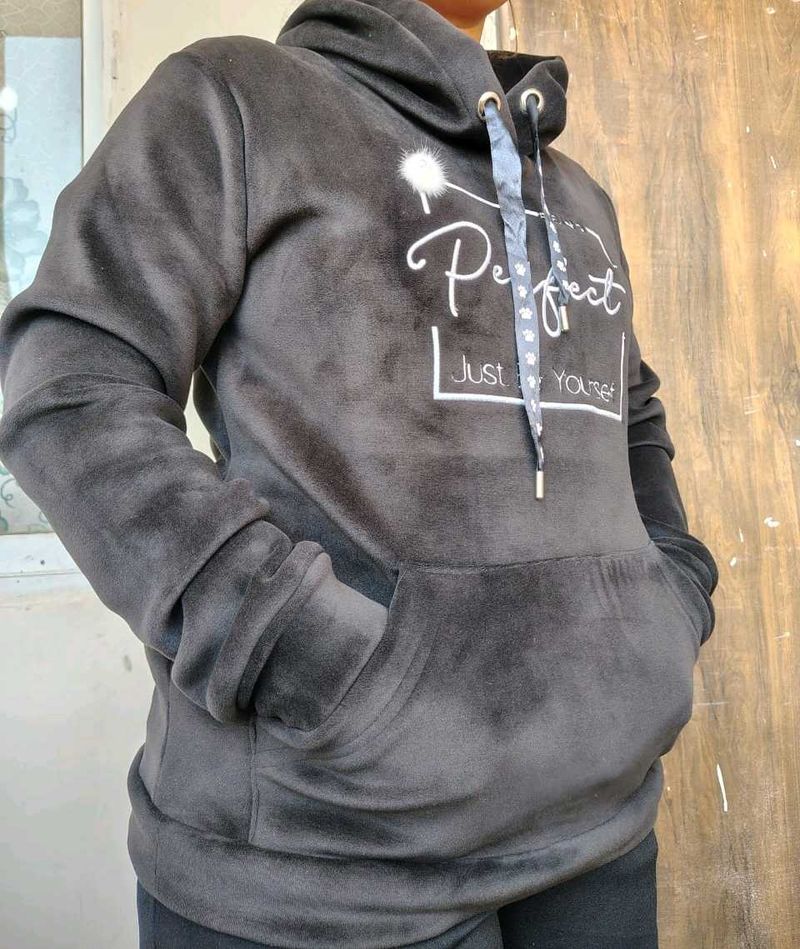 Cozy black Velvet Hoodie