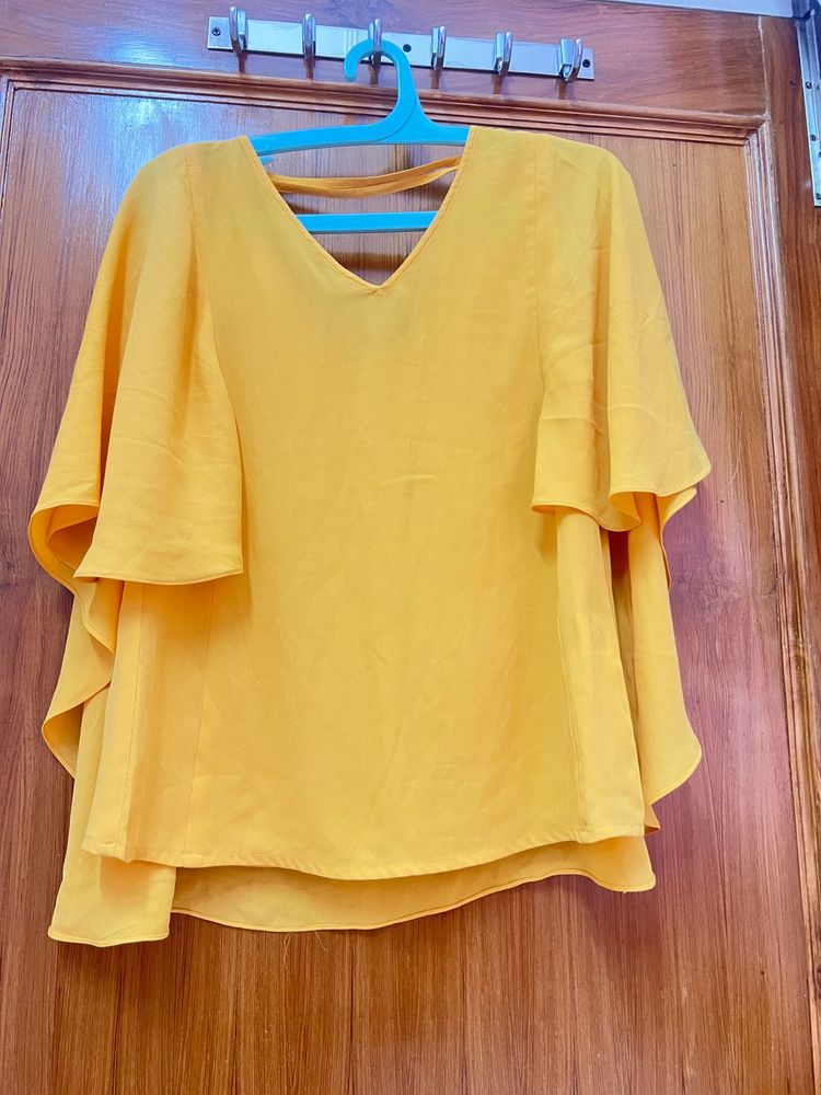 Yellow Stylish Top With Attached Cape