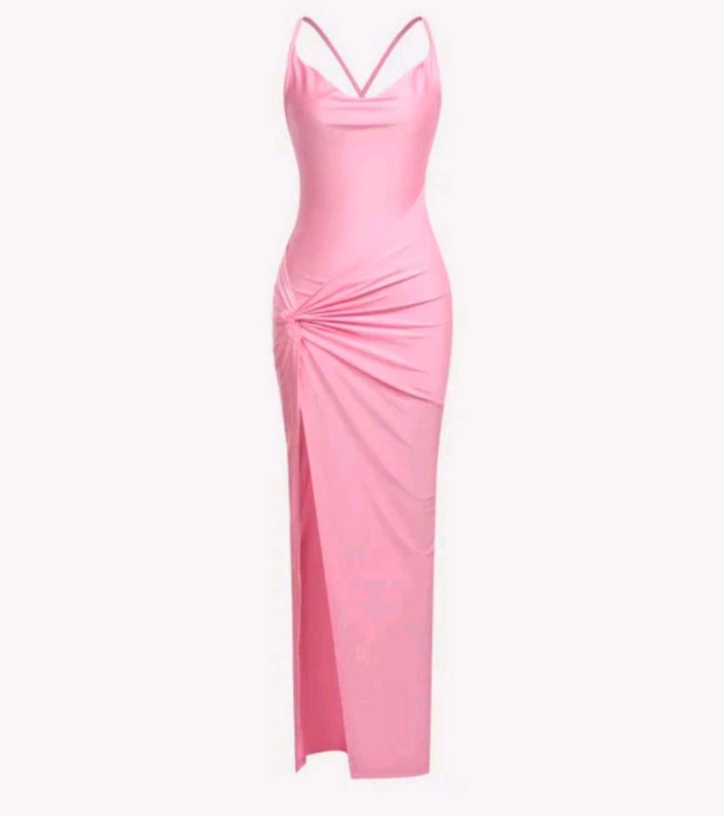 Barbiecore Pink Slit bodycon dress