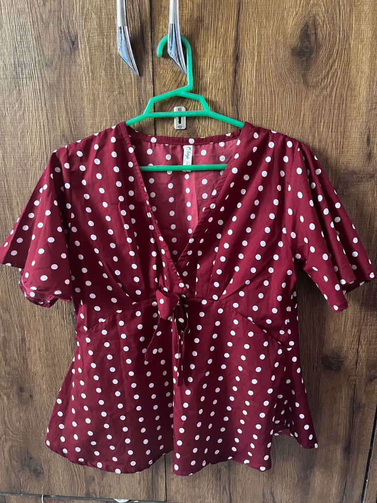 Polka Dots Beautiful Maroon Top