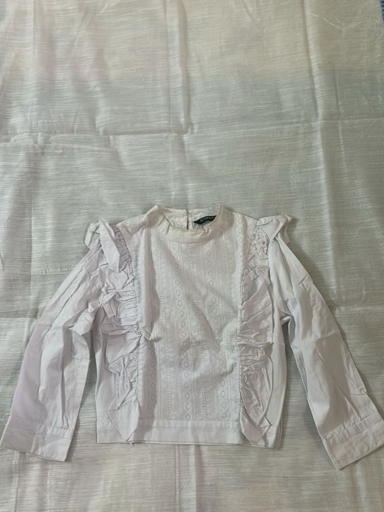 Ruffle Trim Long Sleeve Blouse