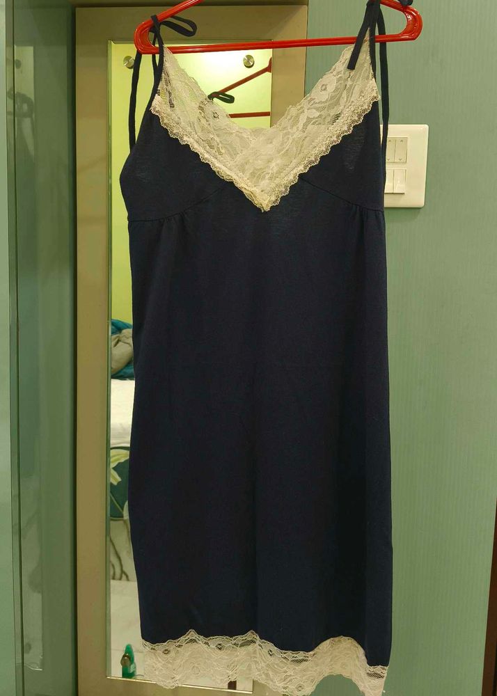 Navy Lace Trim Slip Dress