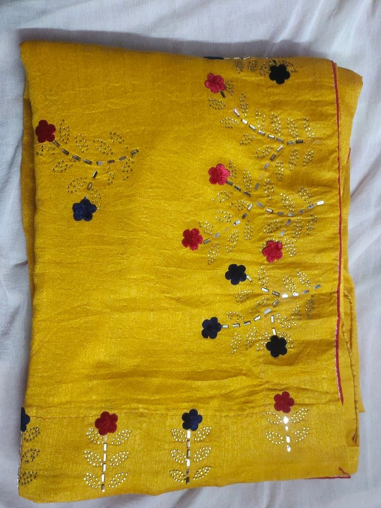 Fancy Yellow 💛 Saree With Red Blouse