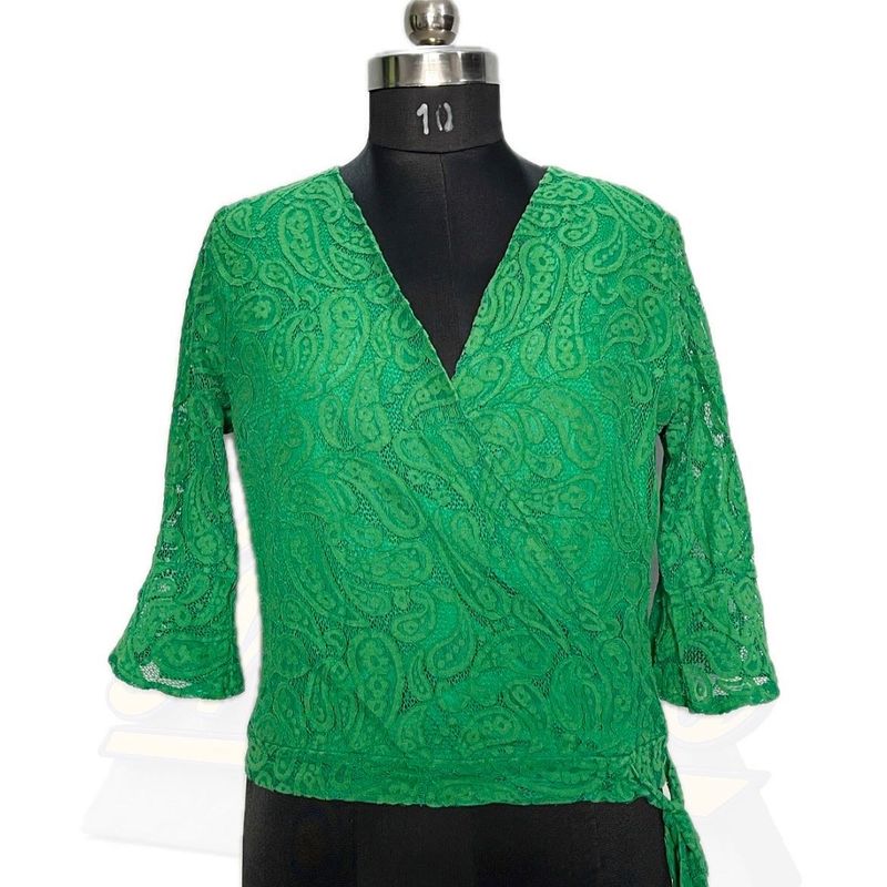 Green Lace Wrap Top