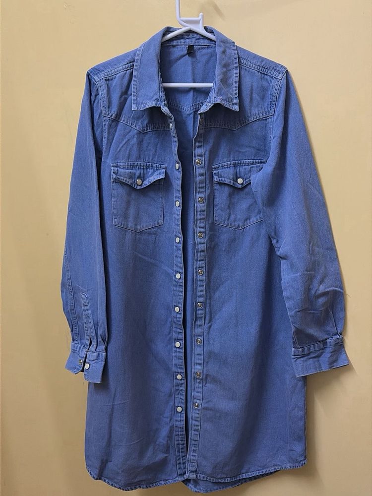 Denim Shirt Dress - Casual Style