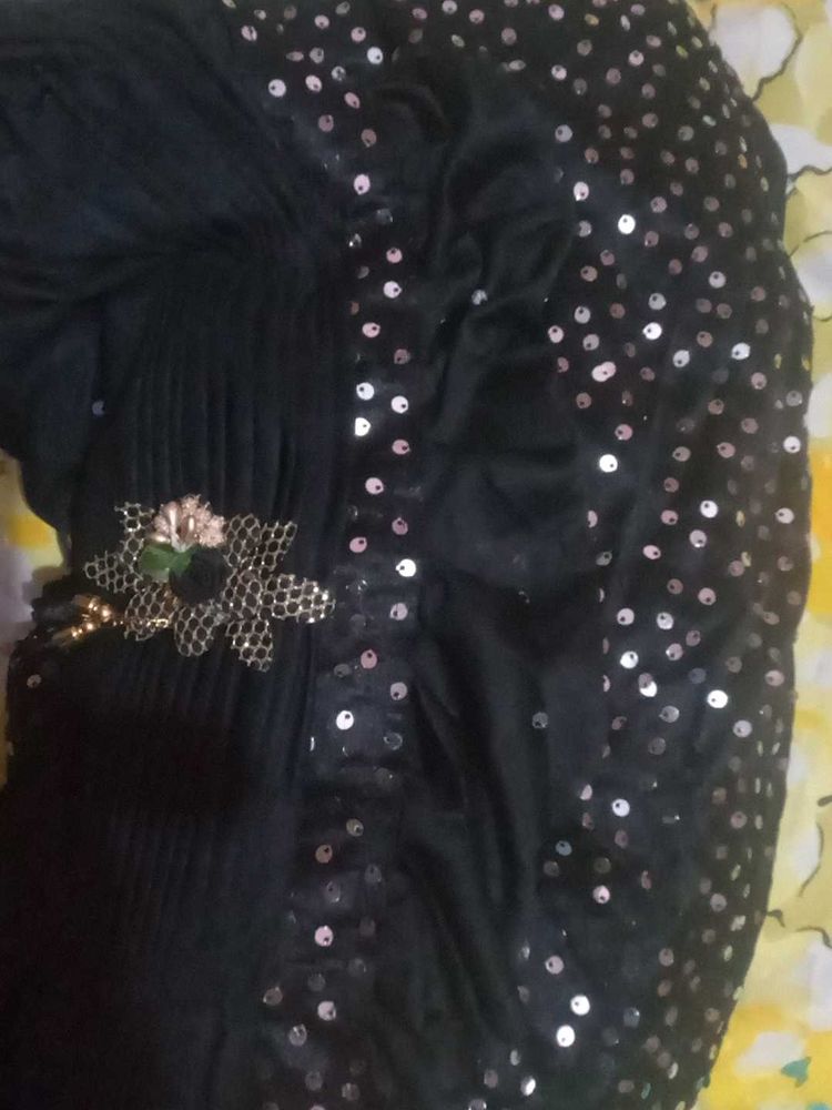 Elegant Black Ruffle Saree with Embellished Blouse